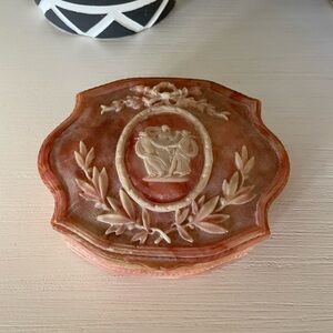 Pink Vintage Genuine Incolay Stone 3 Dancing Muses Hinged Jewelry Trinket Box